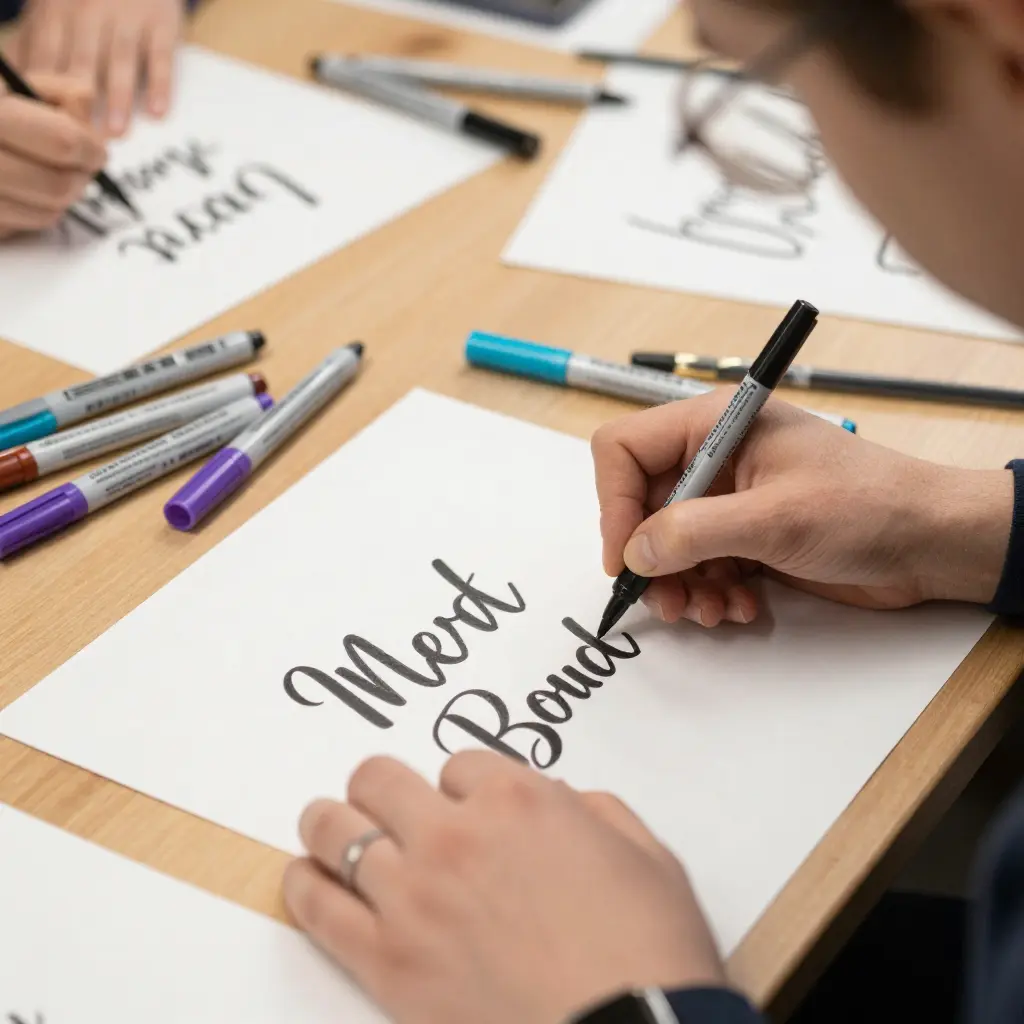 Workshop participants creating lettering artwork